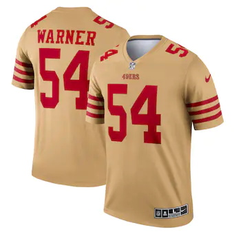 mens nike fred warner gold san francisco 49ers inverted leg